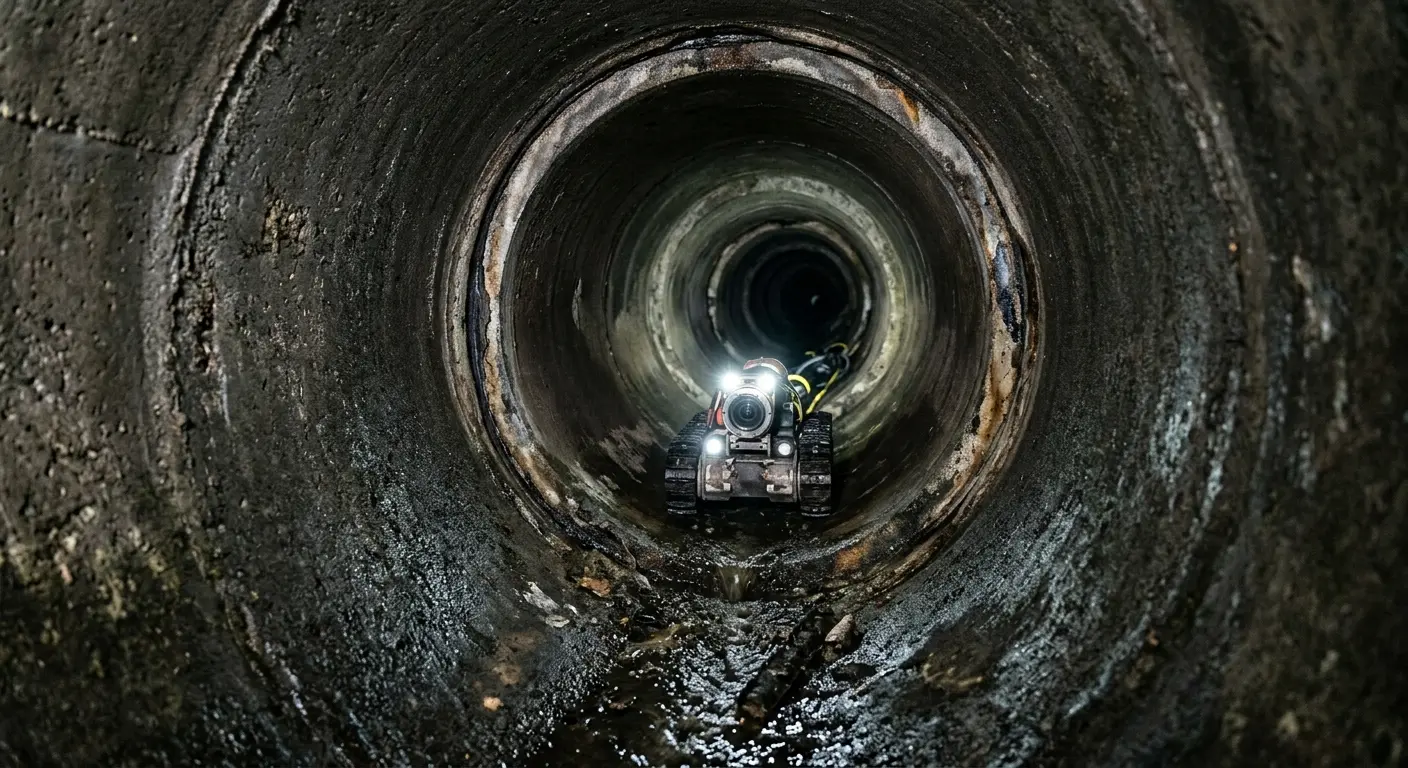 Robotic sewer camera inspecting pipe interior for Sewer Line Cleaning in Carteret